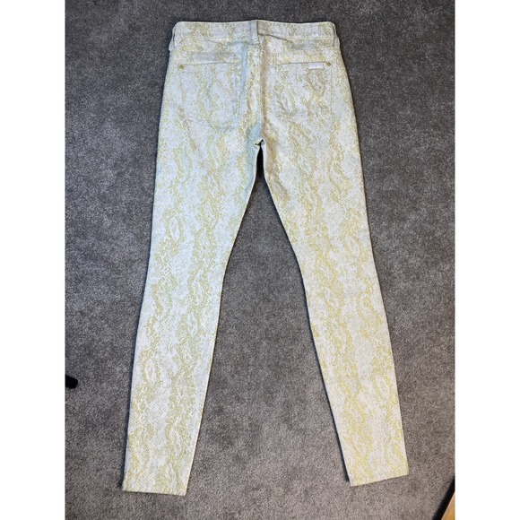 7 For All Mankind  Jacquard Pants Gold Snake Skin Skinny Stretch  Sz 28 NWOT - Picture 4 of 10